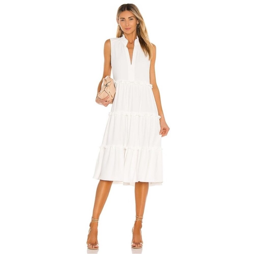 Amanda Uprichard White Tiered Midi Dress